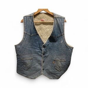 Men’s Vintage Levi's Sherpa Denim Vest Orange Tab Size XL